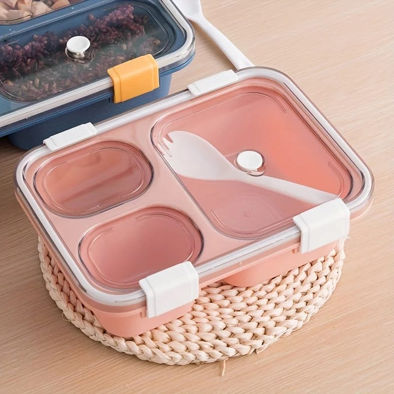 3 grid Microwave friendly snack/food box, with china fork