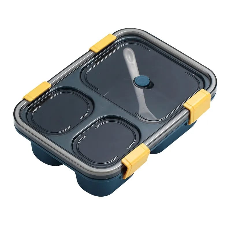 3 grid Microwave friendly snack/food box, with china fork