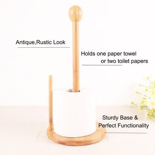 Bamboo Wood Tissue Holder vertical Roll Pole Paper Towel Holder