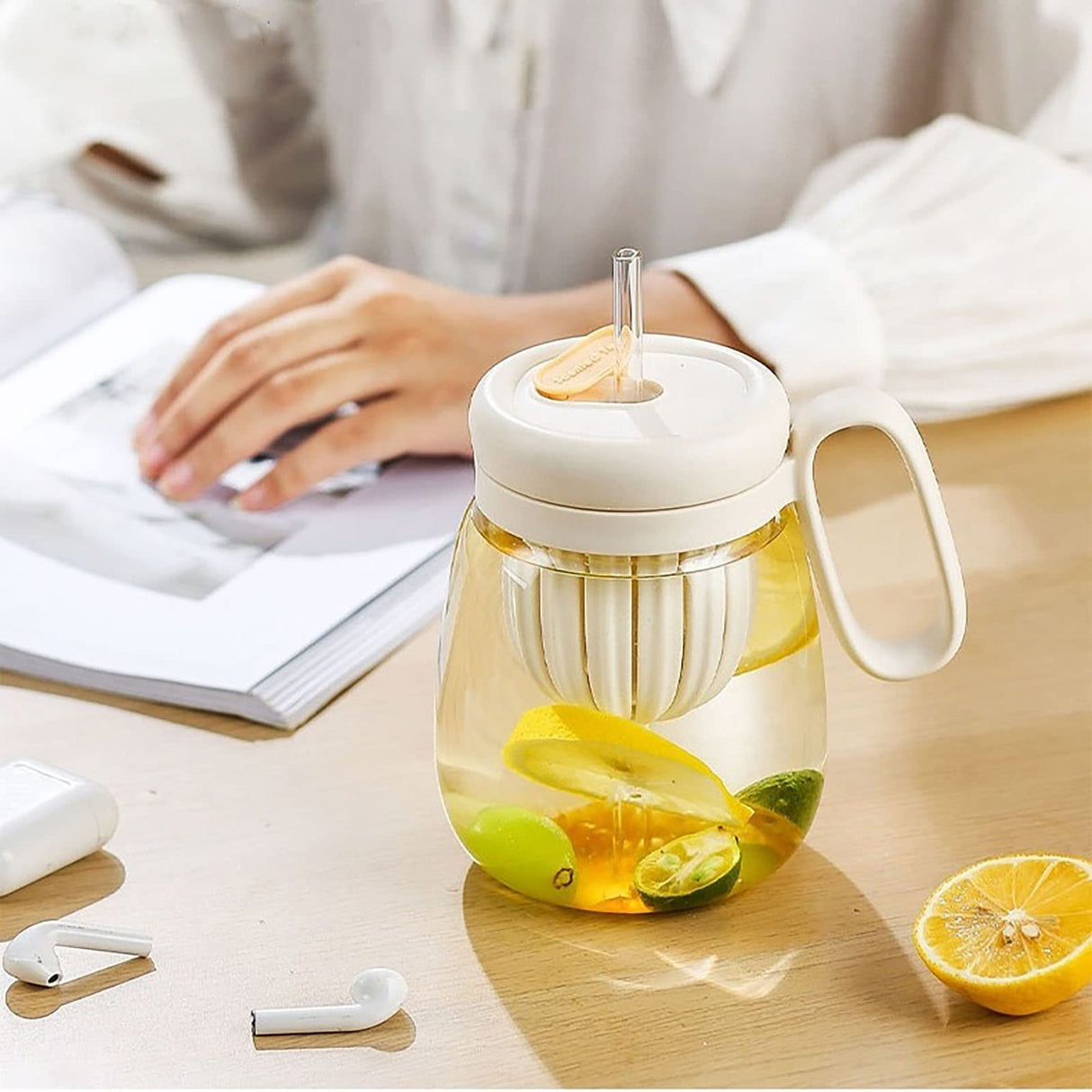 Plastic Water bottle, Teacup With Infuser And Lid