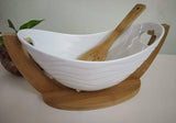 Ceramic fruit bowl on bamboo base