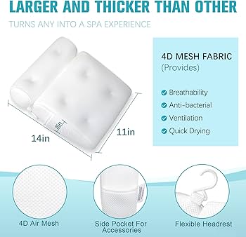 Bath tub Bath pillow size 37x35x10cm 6 silicone suction cups