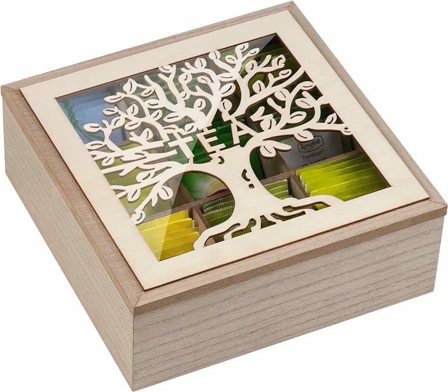 Handmade family tree wooden tea/coffee organizer