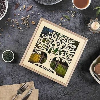 Handmade family tree wooden tea/coffee organizer