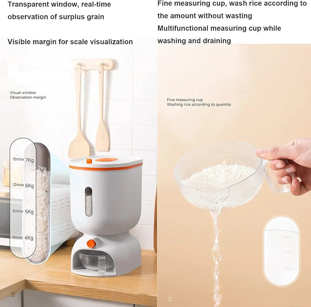 11kg Automatic Rice dispenser with rinsing cup. Smart Rice storage box