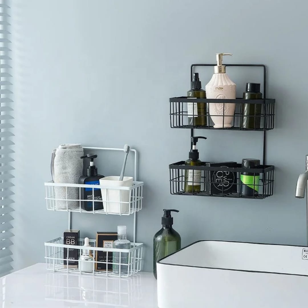 Modern Wall-Mounted Bathroom Organizer – Dual-Tier Storage Rack