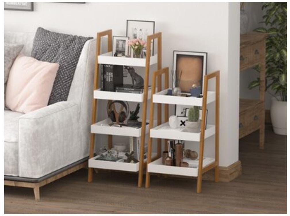 4 Tier Ladder Shelf Wood Storage Rack