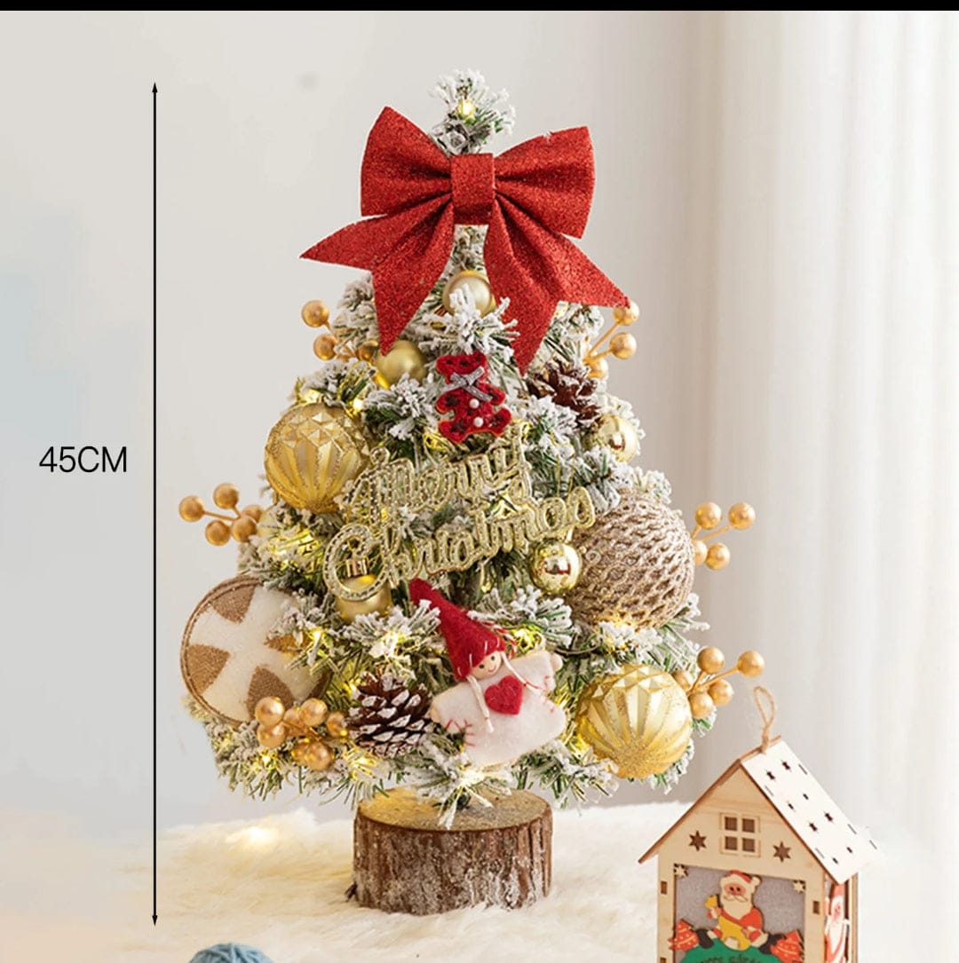 Table top Christmas tree with decor and lights