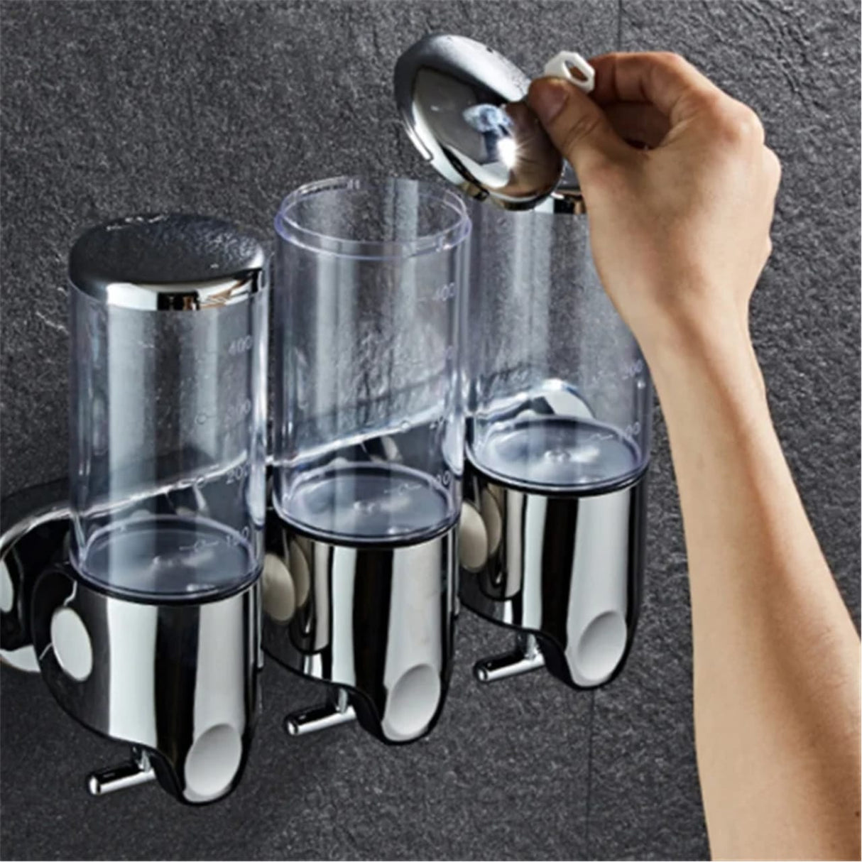 Wall-mounted multi-chamber soap dispenser