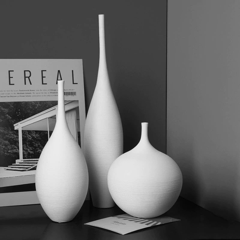 Luxury 3pc white brushed decor vases