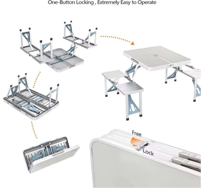 Folding Adjustable Aluminum Alloy Lightweight Outdoor Portable Picnic Camping Chair And Table Set With 4 Seats