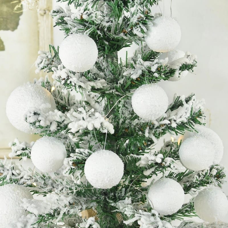 White Christmas Balls Set of 6 Elegant Tree Decorations