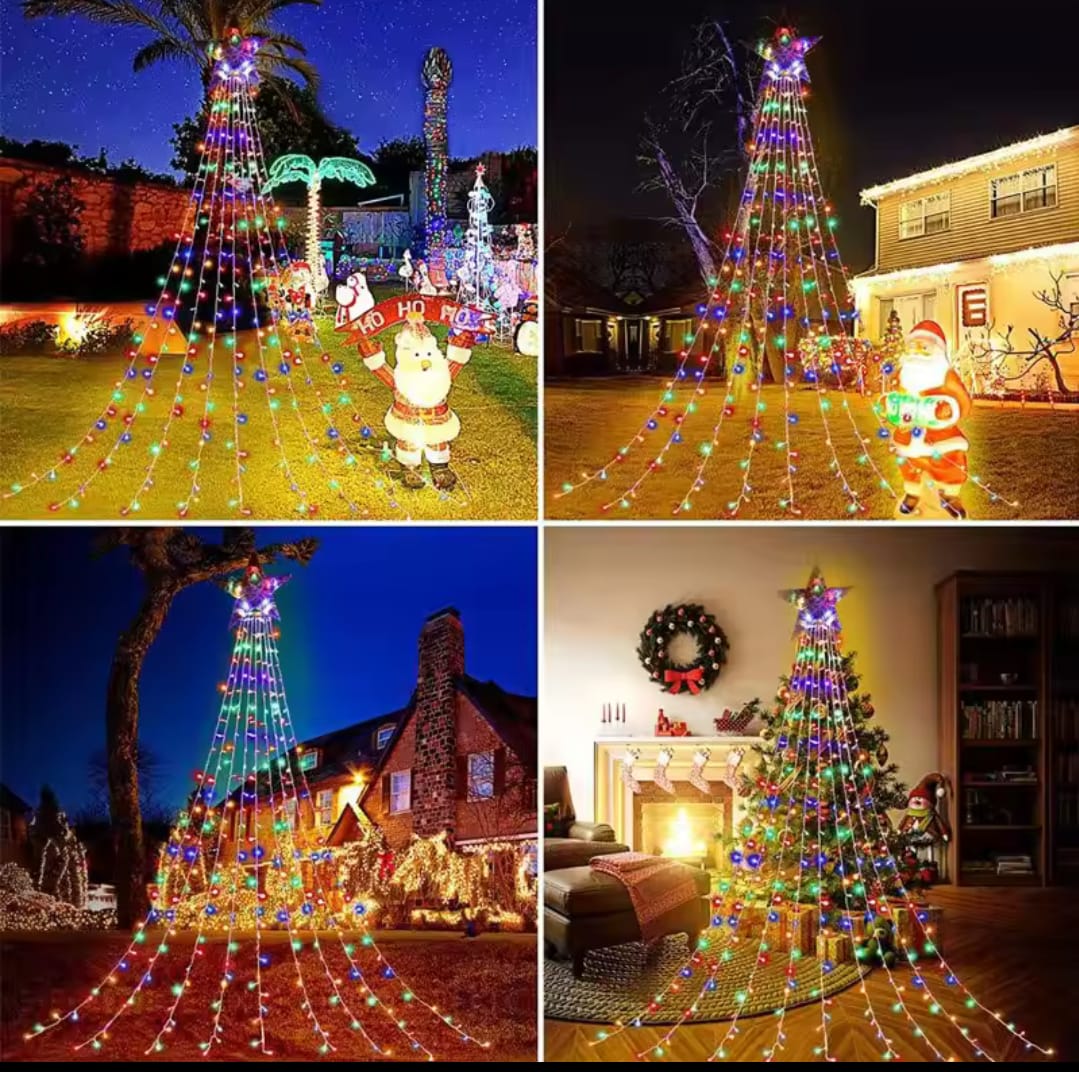 Multicoloured LED Christmas Waterfall Star Lights 2.2m for Home and Outdoor Decoration