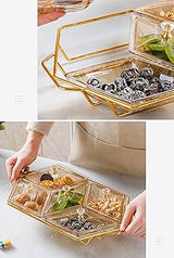 Diamond shaped acrylic dish on metallic golden frame nut and candy serving trays