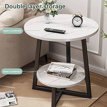2-layer round 3 legged metal frame table