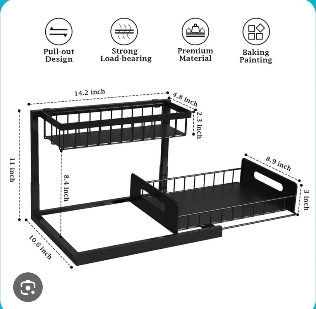 2 tier metallic sliding pull out cabinet organizer rack