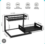 2 tier metallic sliding pull out cabinet organizer rack