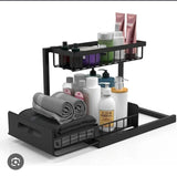 2 tier metallic sliding pull out cabinet organizer rack