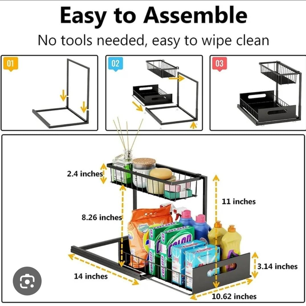 2 tier metallic sliding pull out cabinet organizer rack