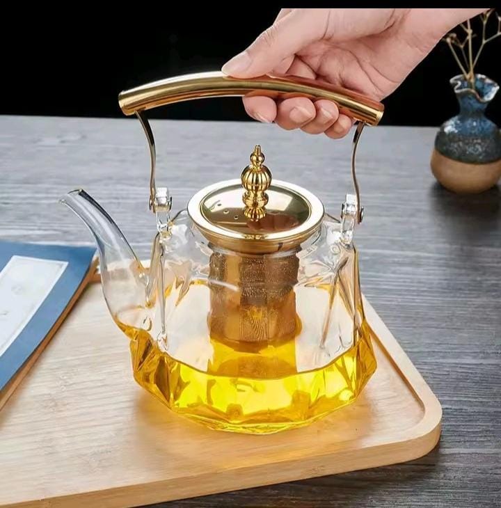 Heat resistant glass teapot with strainer