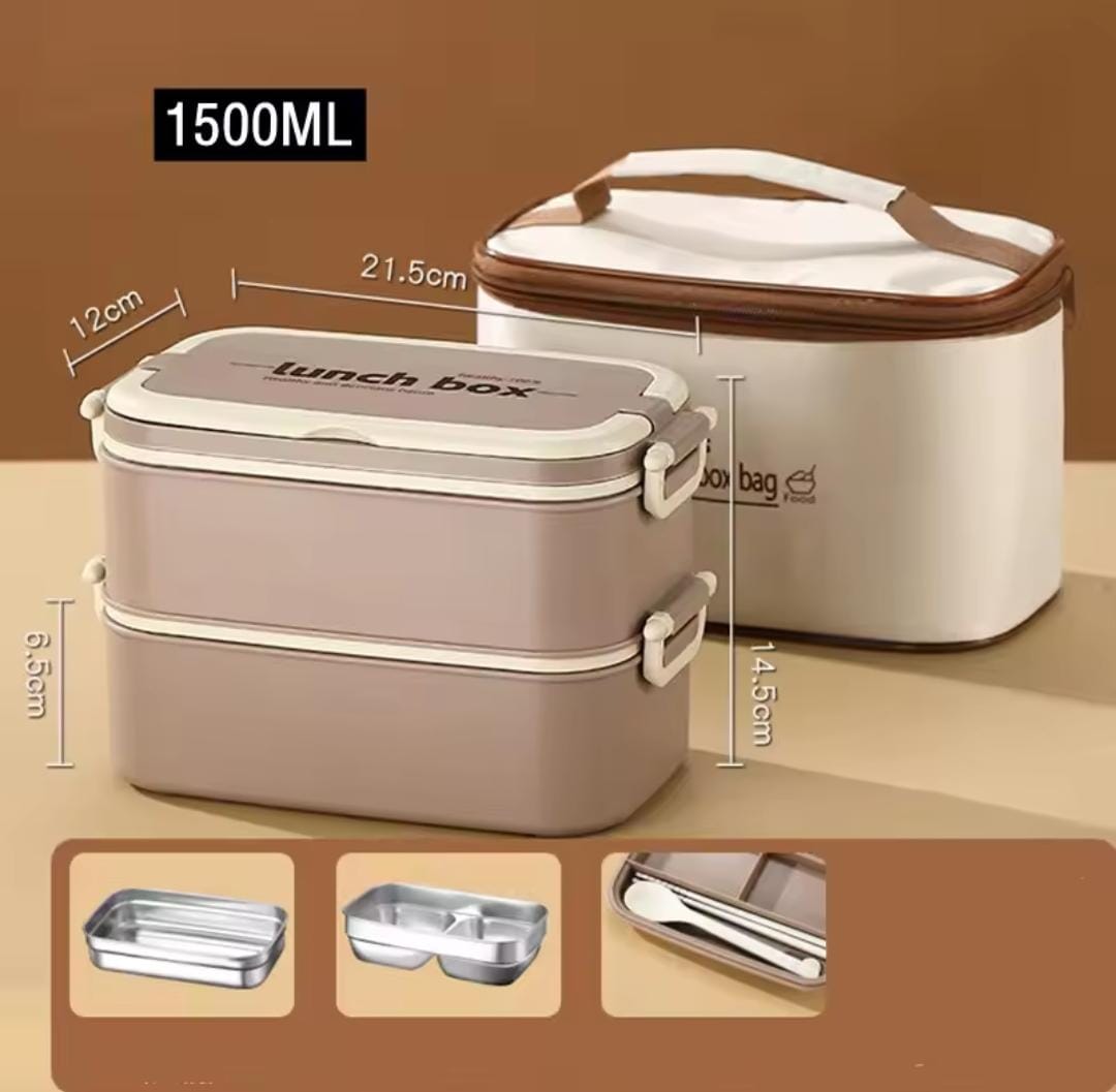 DOUBLE LAYERED LUNCH BOX WITH MATCHING LUNCH BAG