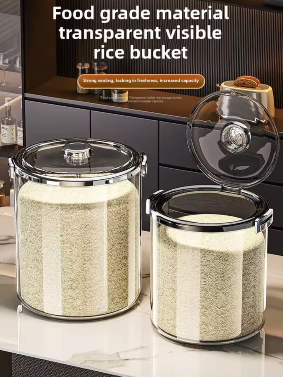 Acrylic Airtight Transparent Rice Bucket with Flip-Top Lid*