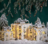 3 Piece Snow Flocked Christmas Light Gift Boxes Set with LED Lights Holiday Decoration for Home and Office