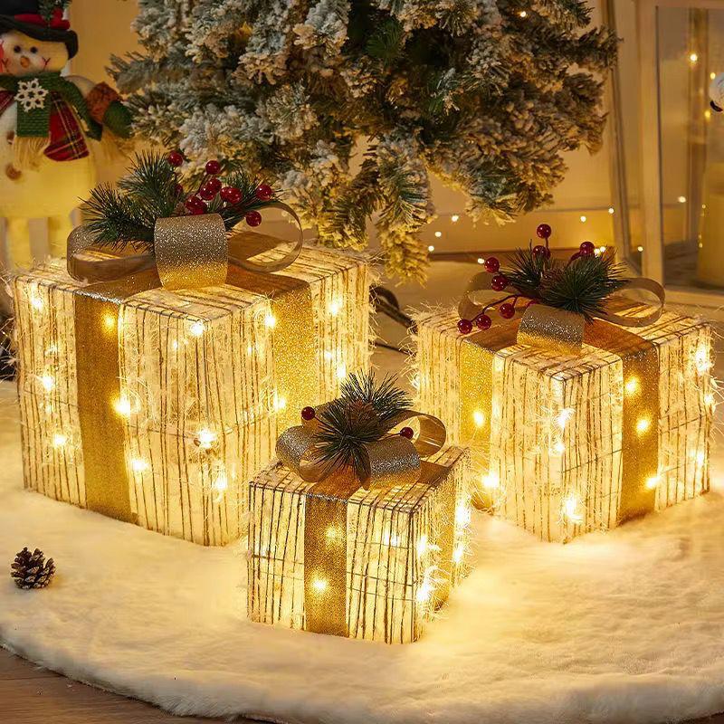 3 Piece Snow Flocked Christmas Gift Boxes with Lights | Holiday Decoration Set Kenya