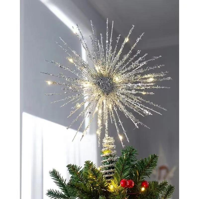LED Crystal Christmas Tree Topper with Lights 30cm Battery Powered Decorati