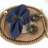Set of 6pcs Christmas Red Fruit PVC Pine Needle Napkin Ring Holder