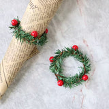 Set of 6pcs Christmas Red Fruit PVC Pine Needle Napkin Ring Holder