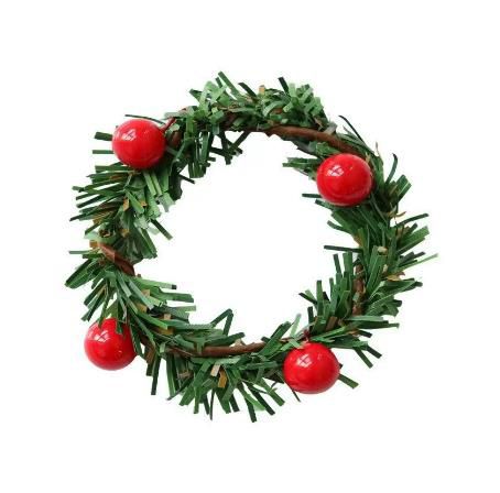 Set of 6pcs Christmas Red Fruit PVC Pine Needle Napkin Ring Holder