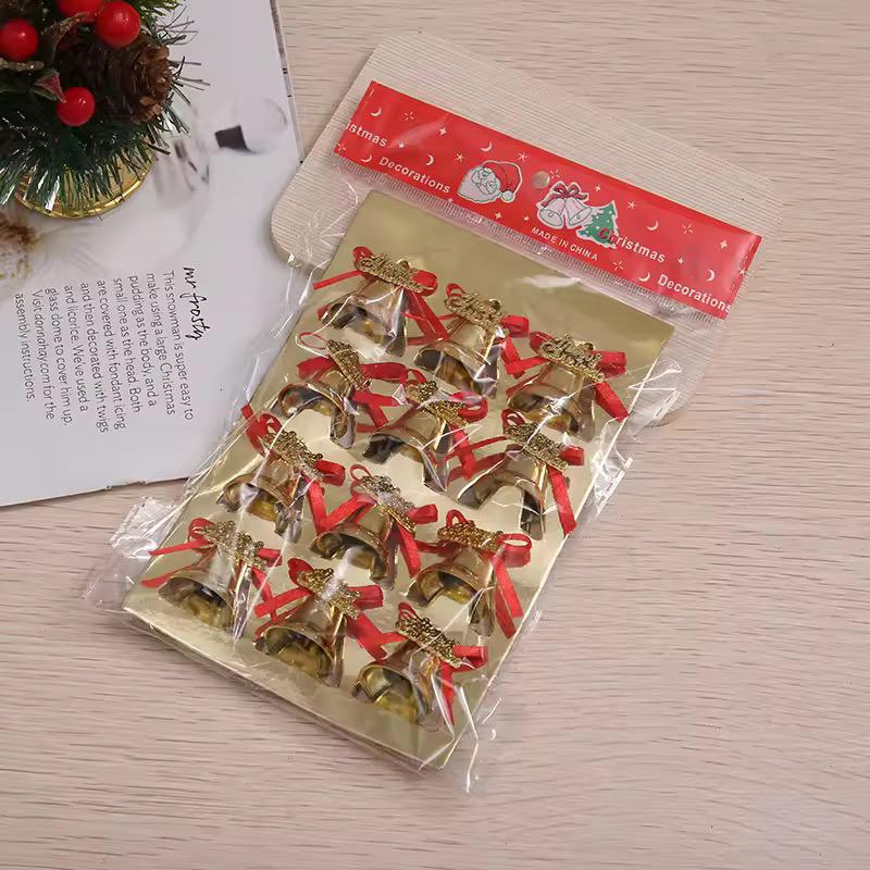 12pcs Christmas Decorations: Golden Bell Hanging Ornament
