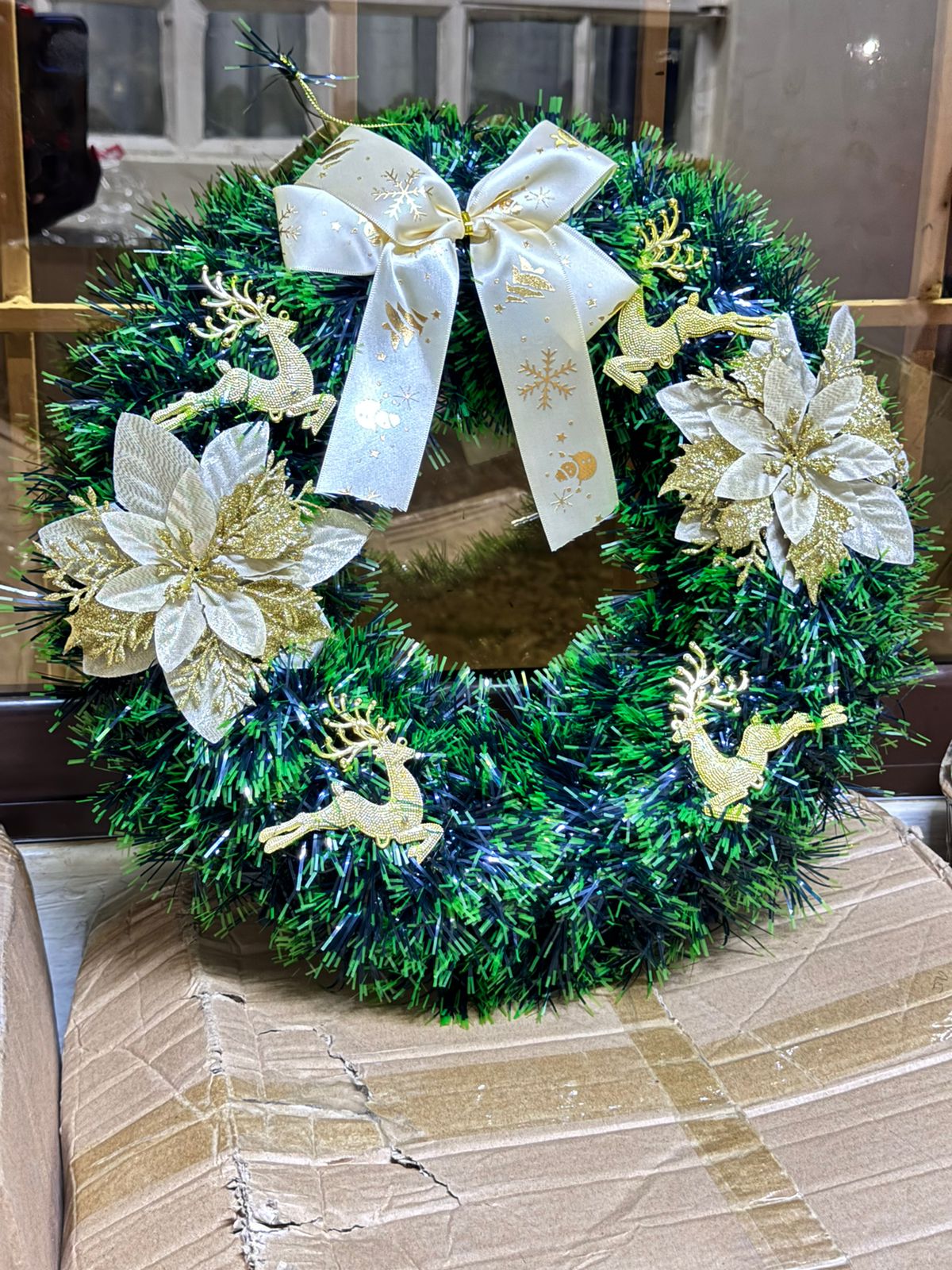 40CM Christmas Wreath for Front Door \ Window with GOLD Decor on it