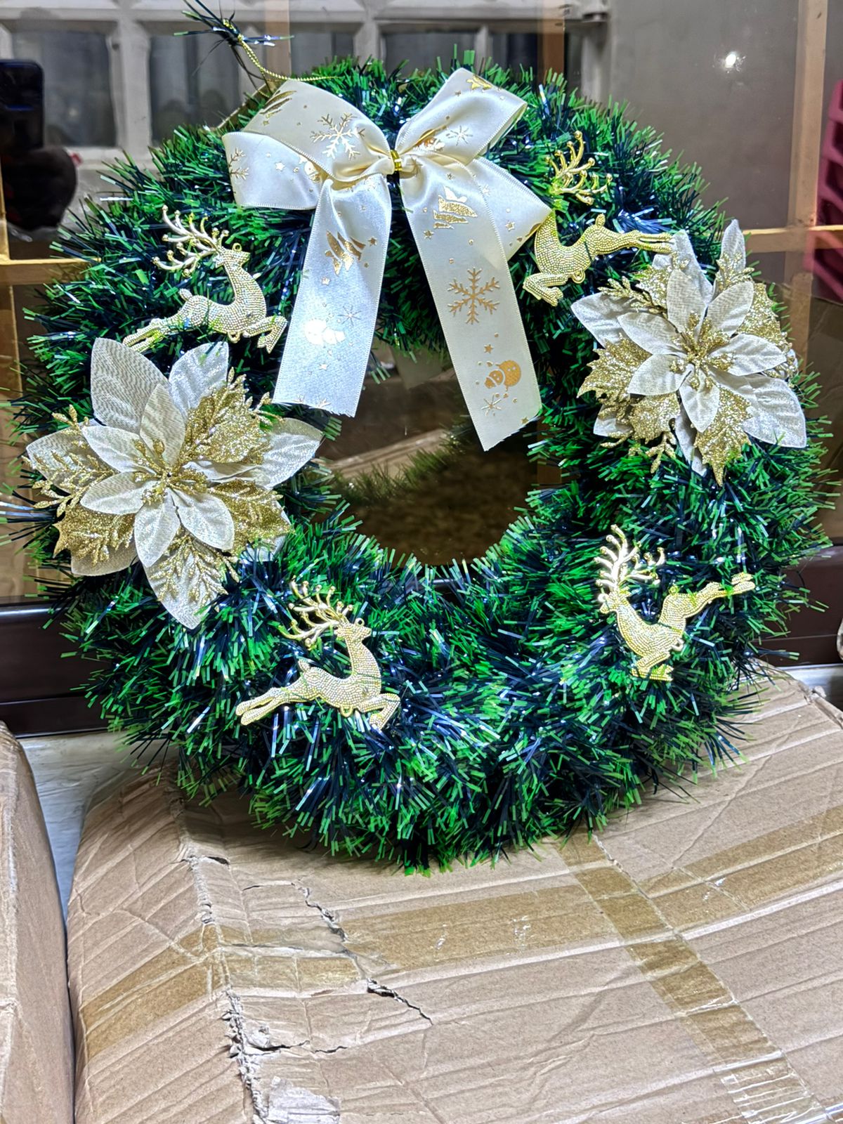 40CM Christmas Wreath for Front Door \ Window with GOLD Decor on it