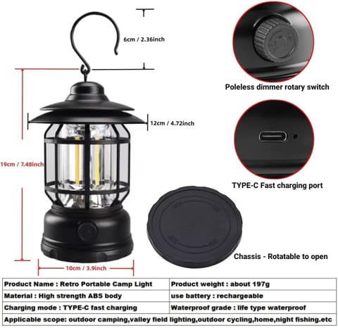 Rechargable Dimmable camping lamp (800mAh battery)