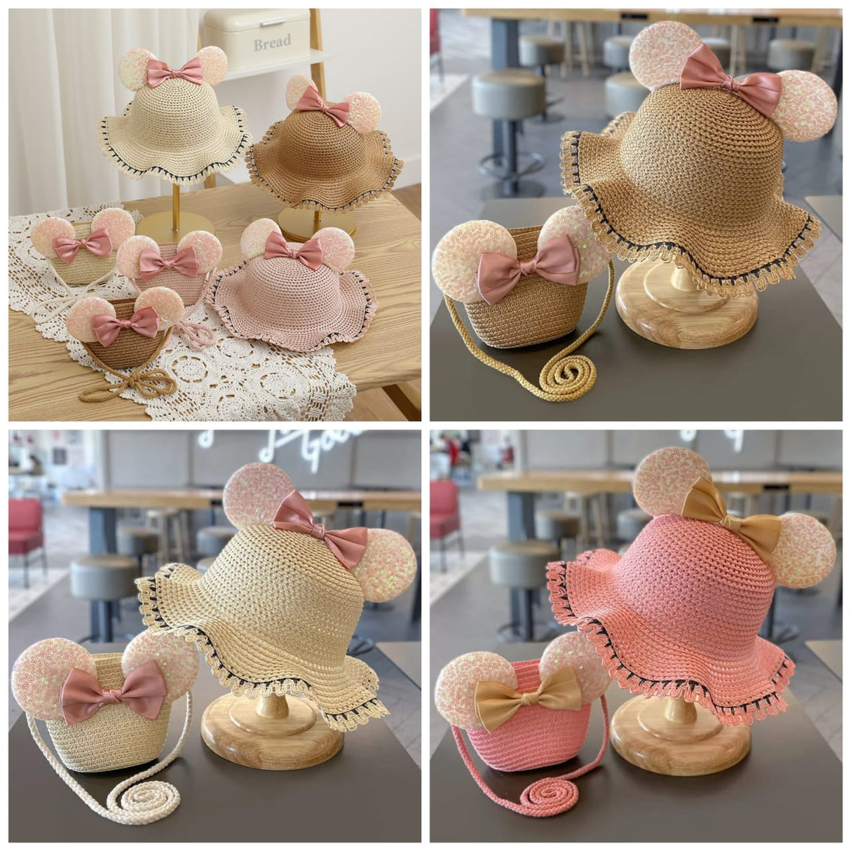 Fashion Kids summer Straw Hat and Bag set with A Bow