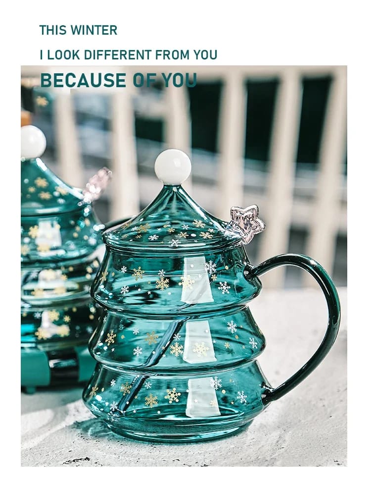 Cute Borosilicate Glass Christmas Tree Shaped Cup set + Gift Box
