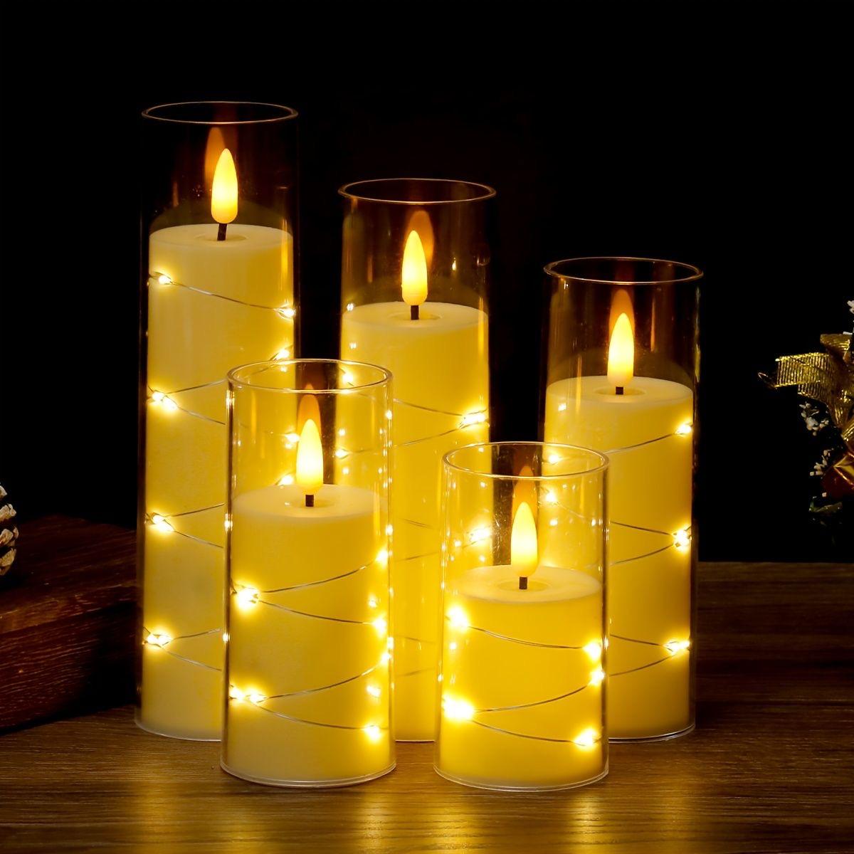 5pcs Flameless LED candles with string light