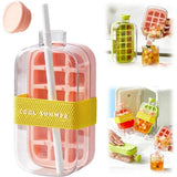 2-in-1 ice cube bottle with an integrated ice cube tray and a straw