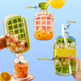 2-in-1 ice cube bottle with an integrated ice cube tray and a straw