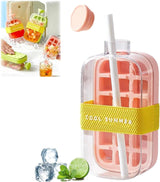 2-in-1 ice cube bottle with an integrated ice cube tray and a straw