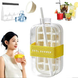 2-in-1 ice cube bottle with an integrated ice cube tray and a straw