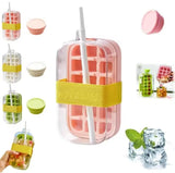 2-in-1 ice cube bottle with an integrated ice cube tray and a straw