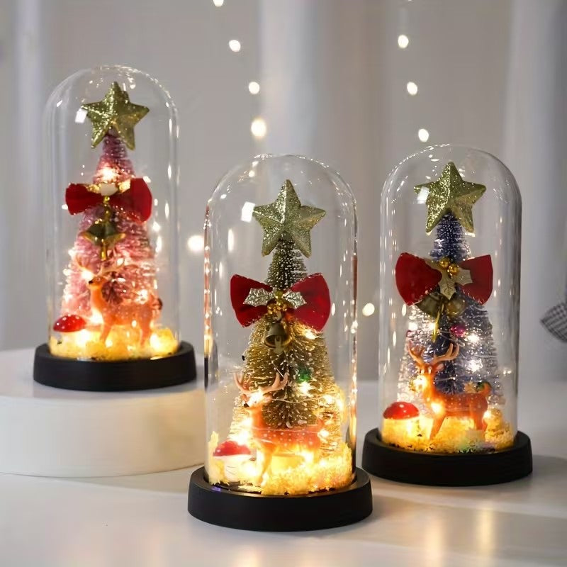 New Xmas Gift Tree in Glass Dome Christmas Decoration Led