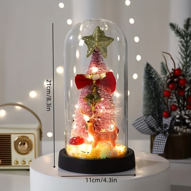 New Xmas Gift Tree in Glass Dome Christmas Decoration Led