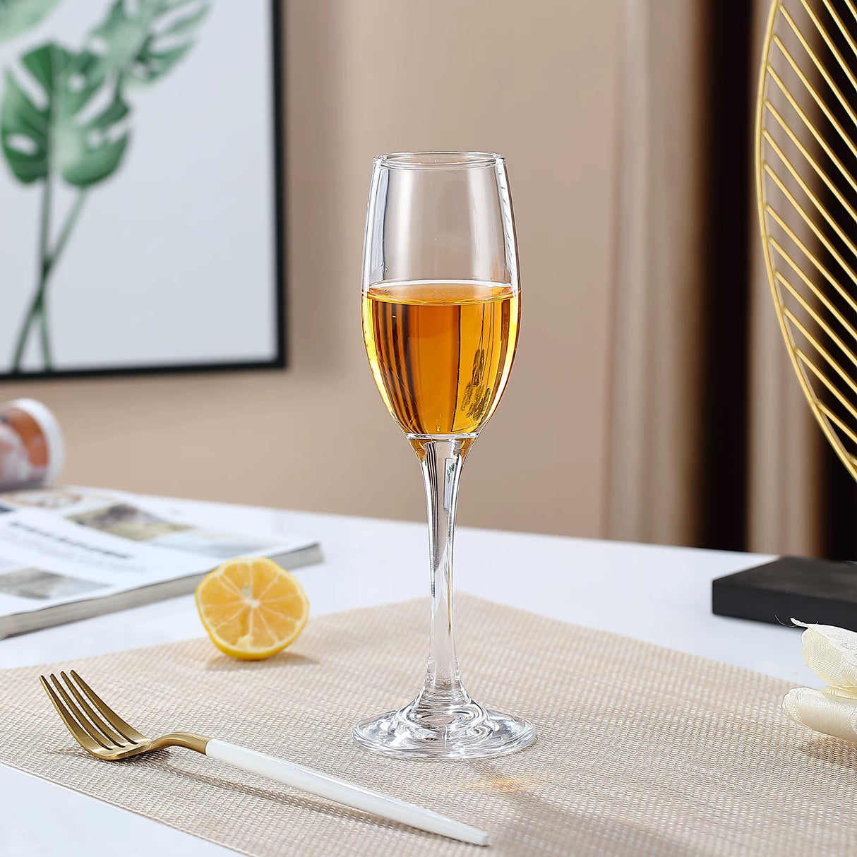 Classic Champagne Glasses Set of 6, 6oz Glass Champagne Flutes, Stemmed Champagne Flutes, Sparkling Wine Glass for Party, Wedding and Home - Clear,250ml