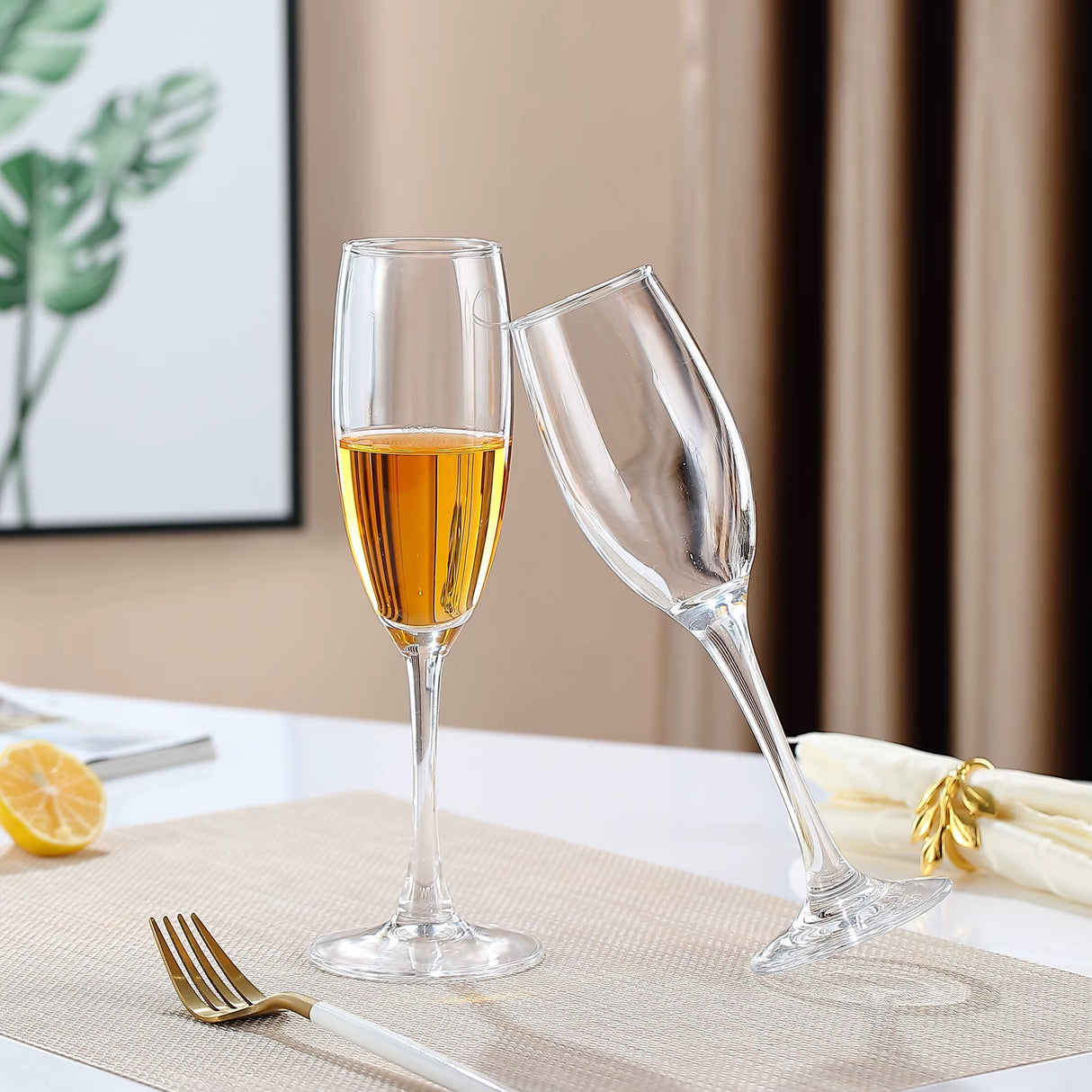 Classic Champagne Glasses Set of 6, 6oz Glass Champagne Flutes, Stemmed Champagne Flutes, Sparkling Wine Glass for Party, Wedding and Home - Clear,250ml