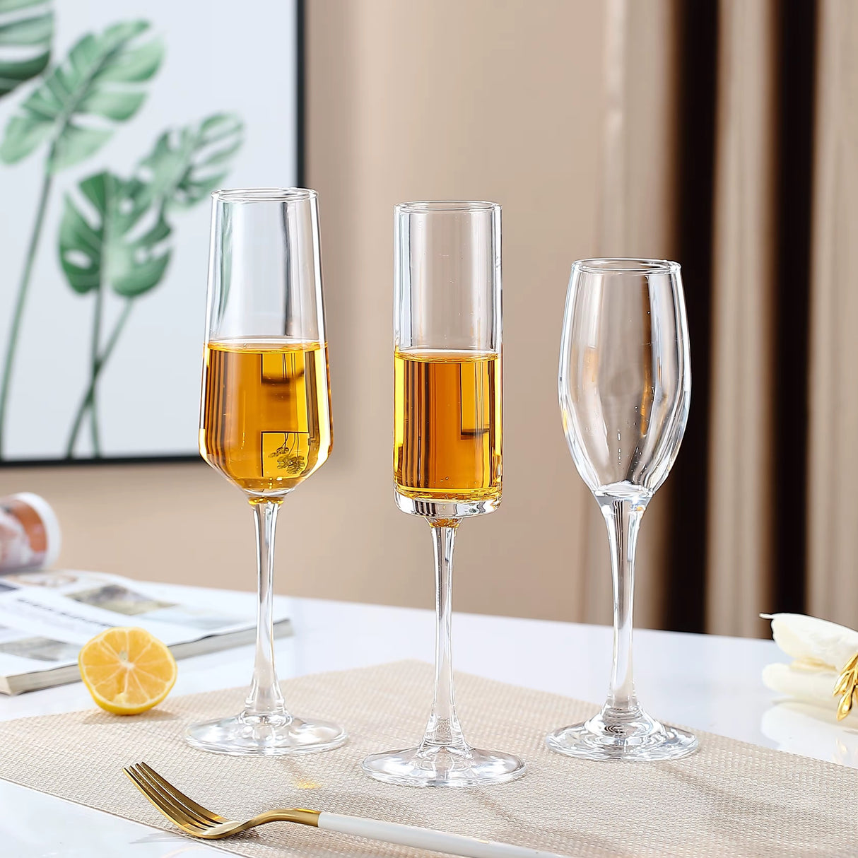 Classic Champagne Glasses Set of 6, 6oz Glass Champagne Flutes, Stemmed Champagne Flutes, Sparkling Wine Glass for Party, Wedding and Home - Clear,250ml