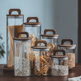 Pantry Jar Set: Glass Storage Jar with Handle, Acacia Lid Glass Jars and Pantry Label Pen